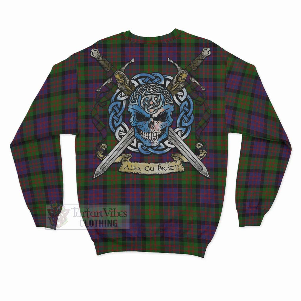 Tartan Vibes Clothing MacDonald (McDonald) Tartan Sweatshirt with Family Crest Celtic Skull Style