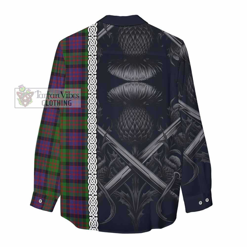 Tartan Vibes Clothing MacDonald (McDonald) Tartan Women's Casual Shirt with Family Crest Cross Sword Thistle Celtic Vibes