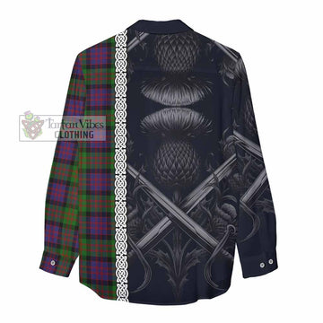 Tartan Vibes Clothing MacDonald (McDonald) Tartan Women's Casual Shirt with Family Crest Cross Sword Thistle Celtic Vibes