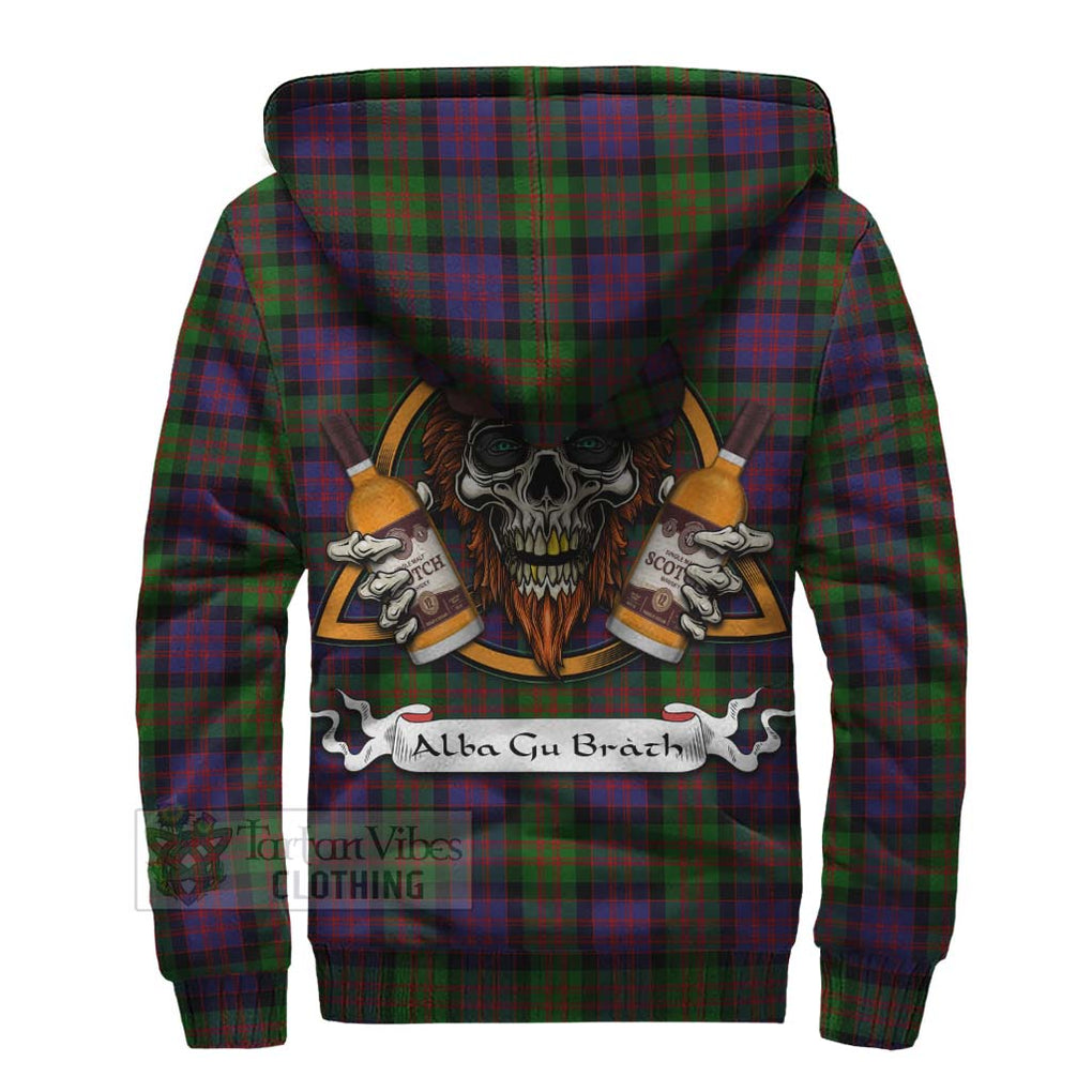 Tartan Vibes Clothing MacDonald (McDonald) Tartan Sherpa Hoodie with Family Crest and Bearded Skull Holding Bottles of Whiskey