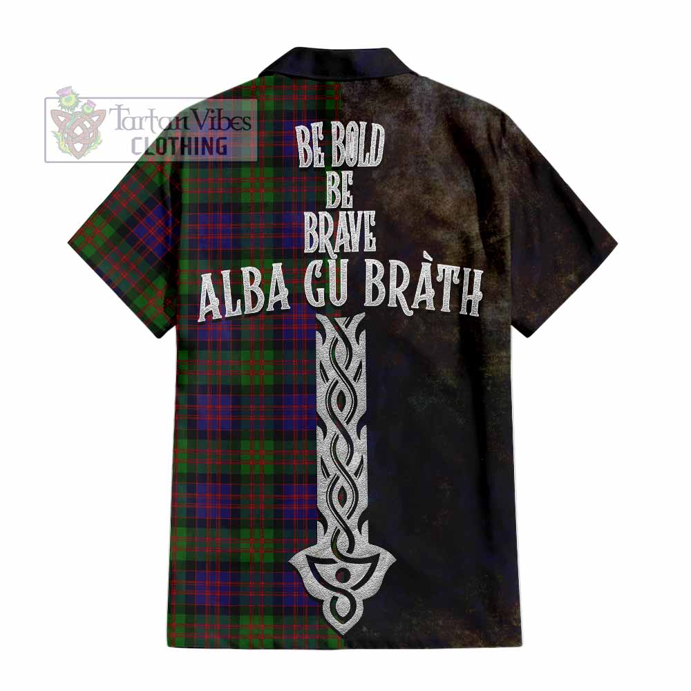 Tartan Vibes Clothing MacDonald (McDonald) Tartan Family Crest Short Sleeve Button Shirt Alba Gu Brath Be Brave Lion Ancient Style