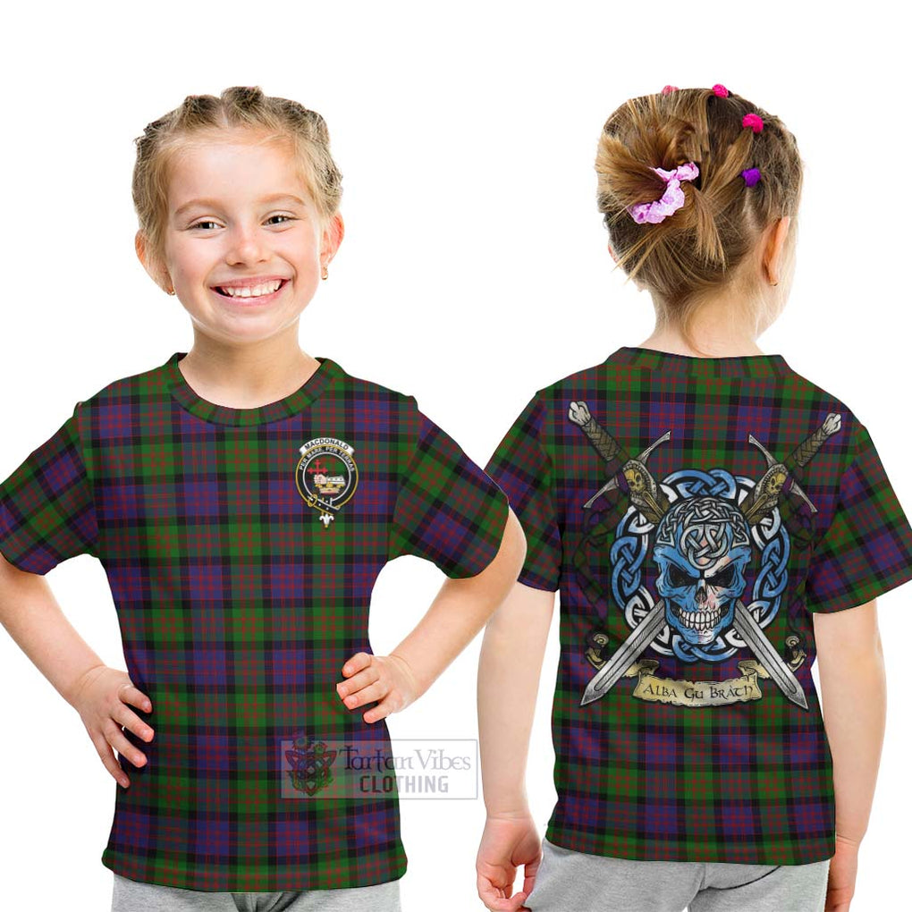 Tartan Vibes Clothing MacDonald (McDonald) Tartan Kid T-Shirt with Family Crest Celtic Skull Style