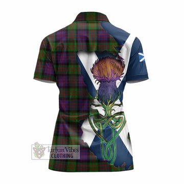Tartan Vibes Clothing MacDonald (McDonald) Tartan Family Crest Women's Polo Shirt Scottish Thistle Celtic Inspired
