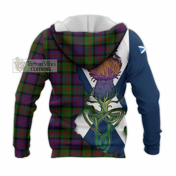 Tartan Vibes Clothing MacDonald (McDonald) Tartan Family Crest Knitted Hoodie Scottish Thistle Celtic Inspired