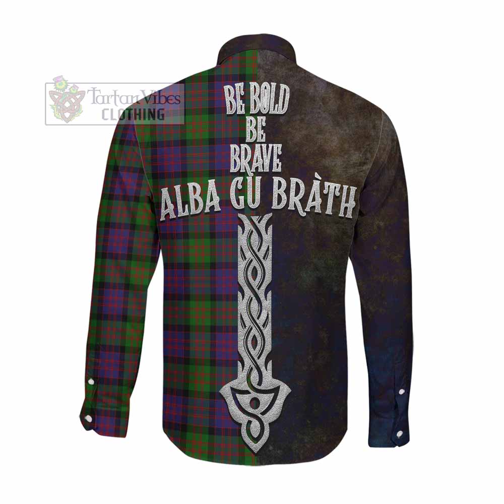 Tartan Vibes Clothing MacDonald (McDonald) Tartan Family Crest Long Sleeve Button Shirt Alba Gu Brath Be Brave Lion Ancient Style
