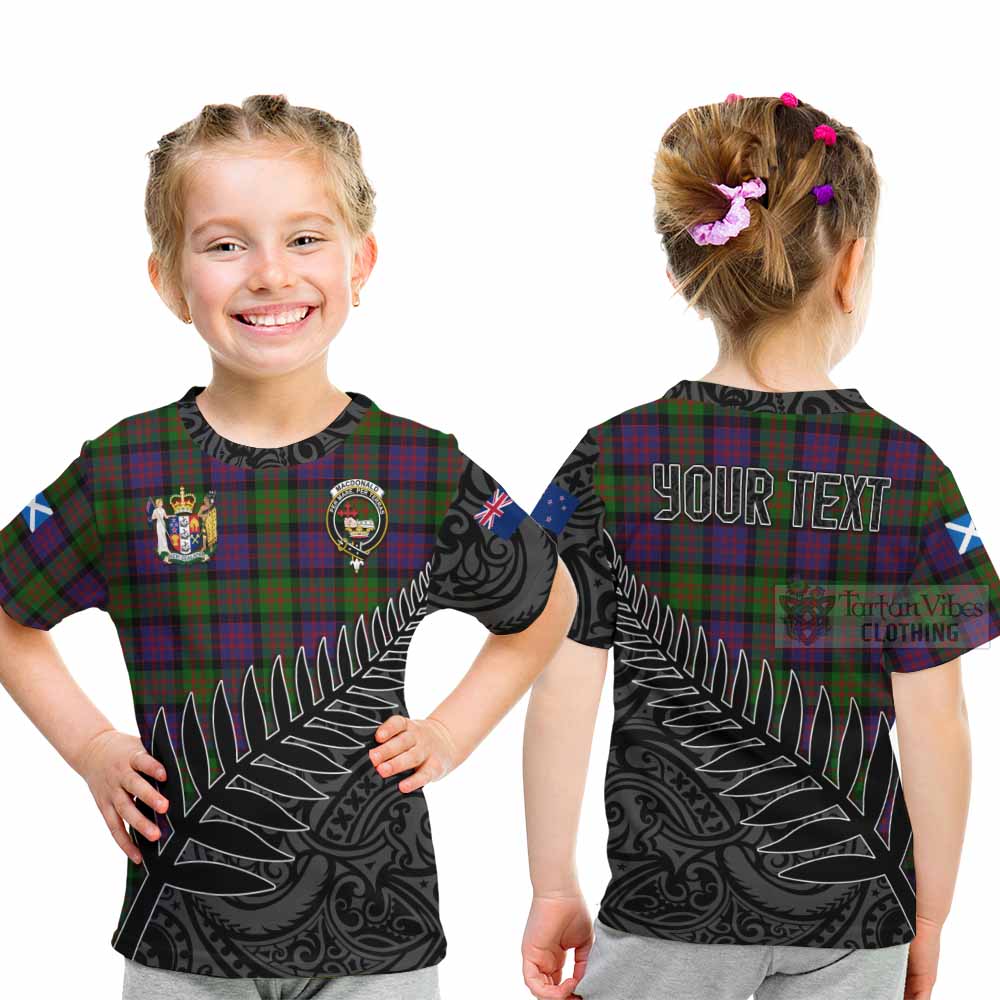 Tartan Vibes Clothing MacDonald (McDonald) Crest Tartan Kid T-Shirt with New Zealand Silver Fern Half Style
