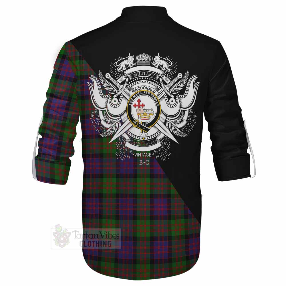 Tartan Vibes Clothing MacDonald (McDonald) Tartan Ghillie Kilt Shirt with Family Crest and Military Logo Style