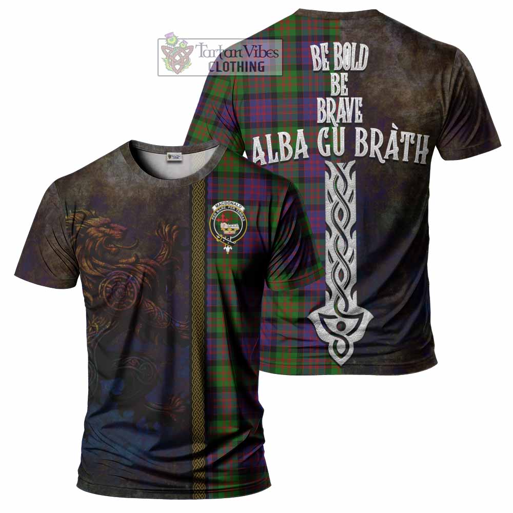 Tartan Vibes Clothing MacDonald (McDonald) Tartan Family Crest T-Shirt Alba Gu Brath Be Brave Lion Ancient Style