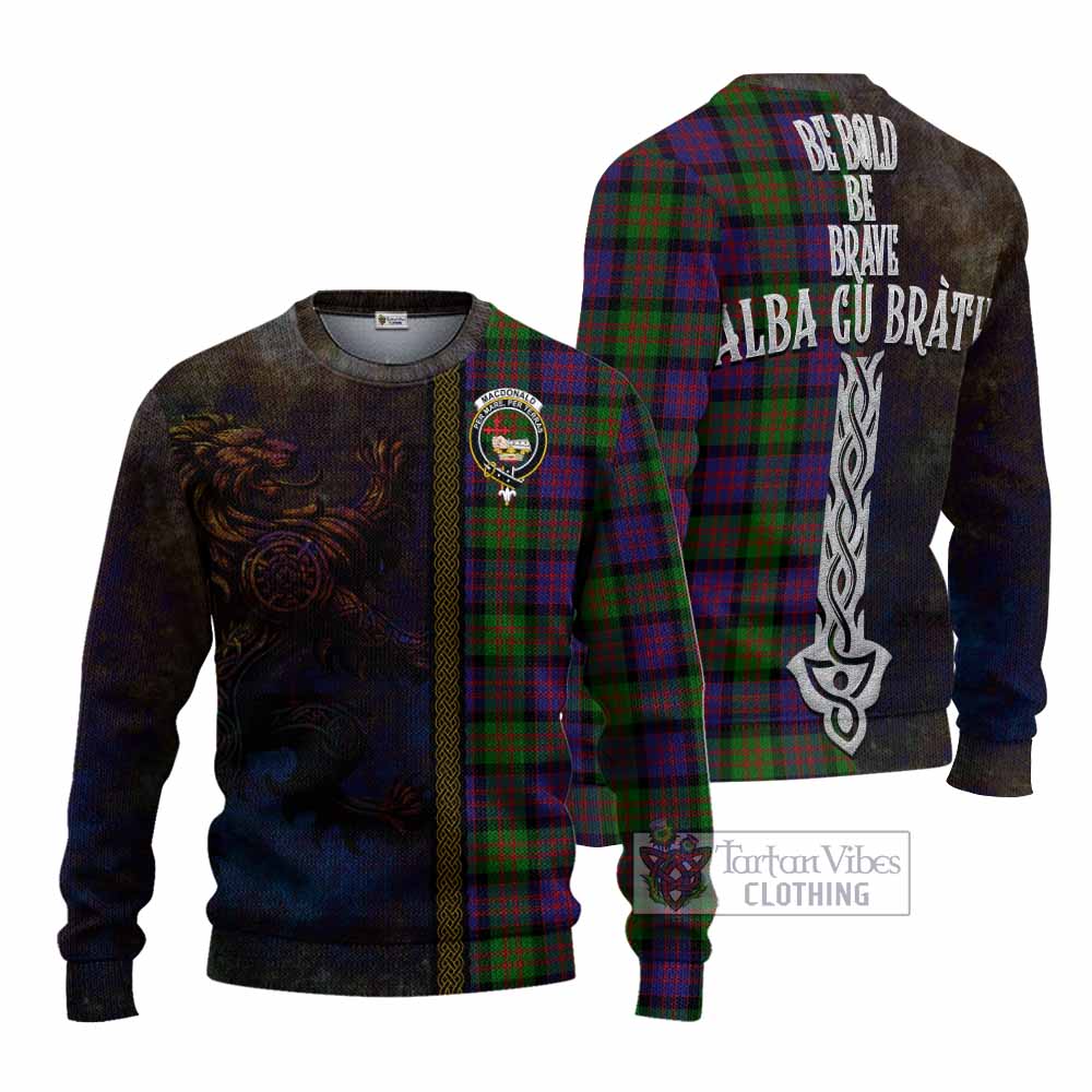 MacDonald (McDonald) Tartan Family Crest Knitted Sweater Alba Gu Brath Be Brave Lion Ancient Style - Tartan Vibes Clothing
