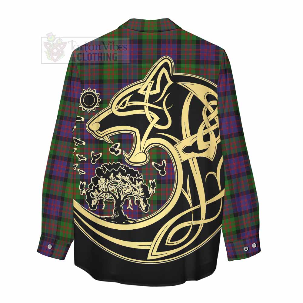 Tartan Vibes Clothing MacDonald (McDonald) Tartan Women's Casual Shirt with Family Crest Celtic Wolf Style