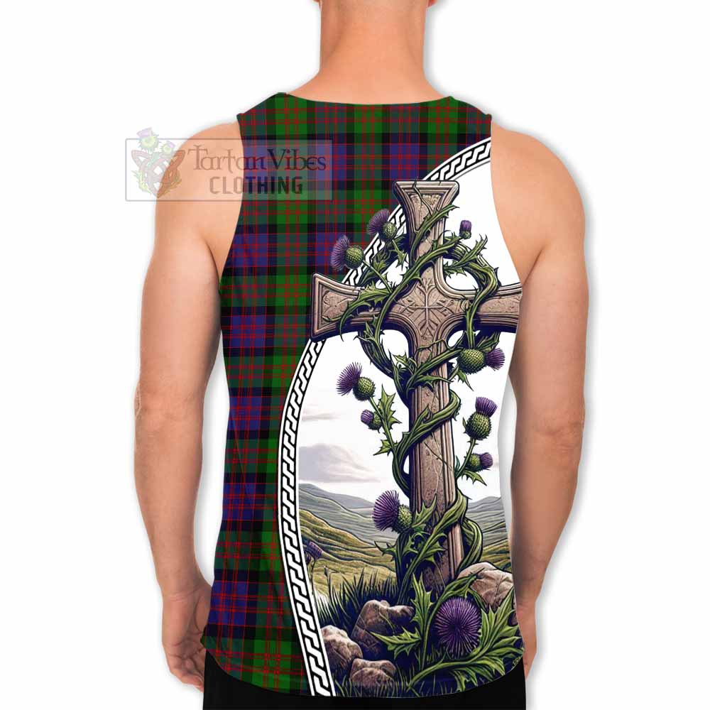 Tartan Vibes Clothing MacDonald (McDonald) Tartan Men's Tank Top with Family Crest and St. Andrew's Cross Accented by Thistle Vines