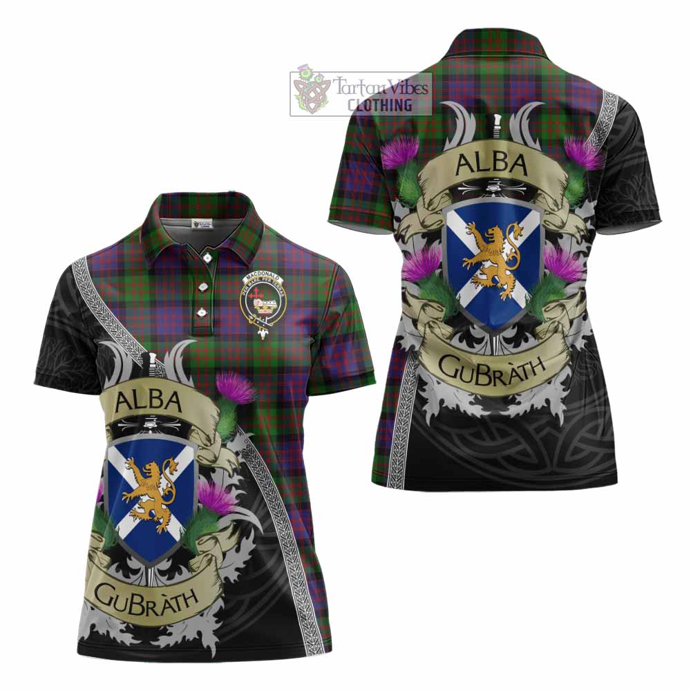 Tartan Vibes Clothing MacDonald (McDonald) Tartan Family Crest Women's Polo Shirt Lion Rampant Royal Thistle Shield Celtic Inspired