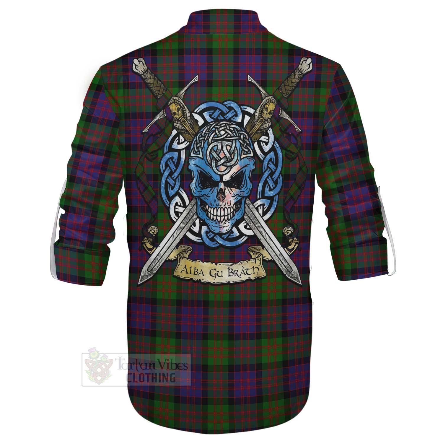 Tartan Vibes Clothing MacDonald (McDonald) Tartan Ghillie Kilt Shirt with Family Crest Celtic Skull Style