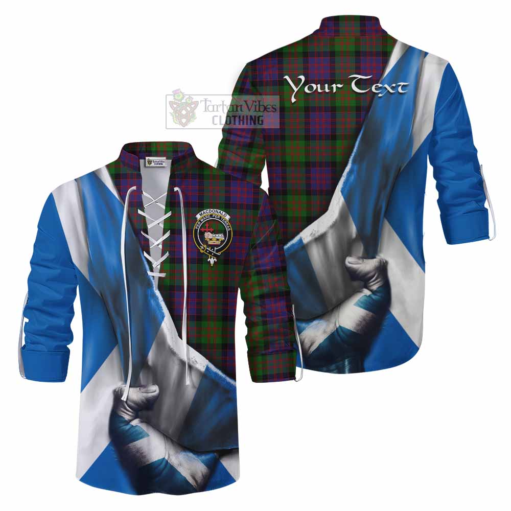 Tartan Vibes Clothing MacDonald (McDonald) Tartan Ghillie Kilt Shirt with Family Crest Scotland Patriotic Style