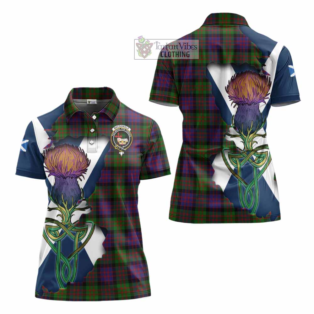 Tartan Vibes Clothing MacDonald (McDonald) Tartan Family Crest Women's Polo Shirt Scottish Thistle Celtic Inspired