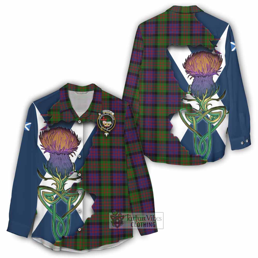 Tartan Vibes Clothing MacDonald (McDonald) Tartan Family Crest Women's Casual Shirt Scottish Thistle Celtic Inspired