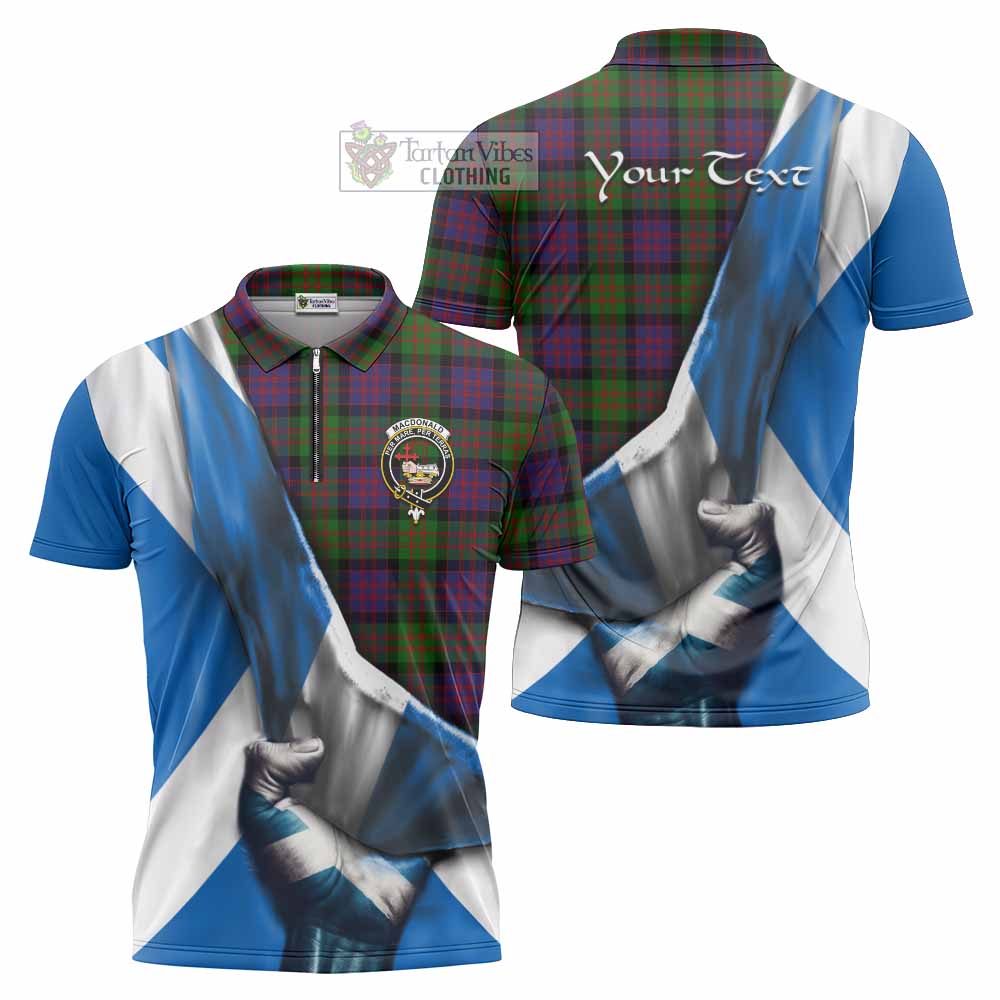 Tartan Vibes Clothing MacDonald (McDonald) Tartan Zipper Polo Shirt with Family Crest Scotland Patriotic Style