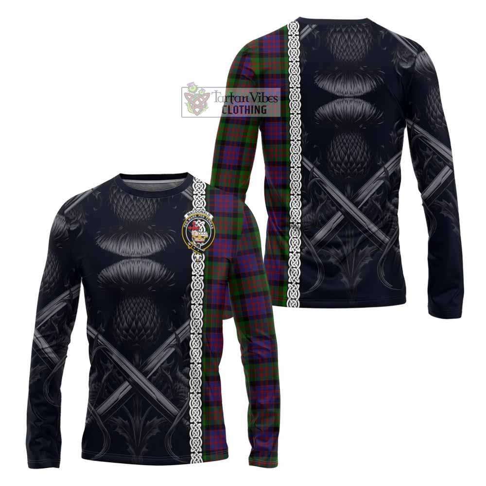 Tartan Vibes Clothing MacDonald (McDonald) Tartan Long Sleeve T-Shirt with Family Crest Cross Sword Thistle Celtic Vibes