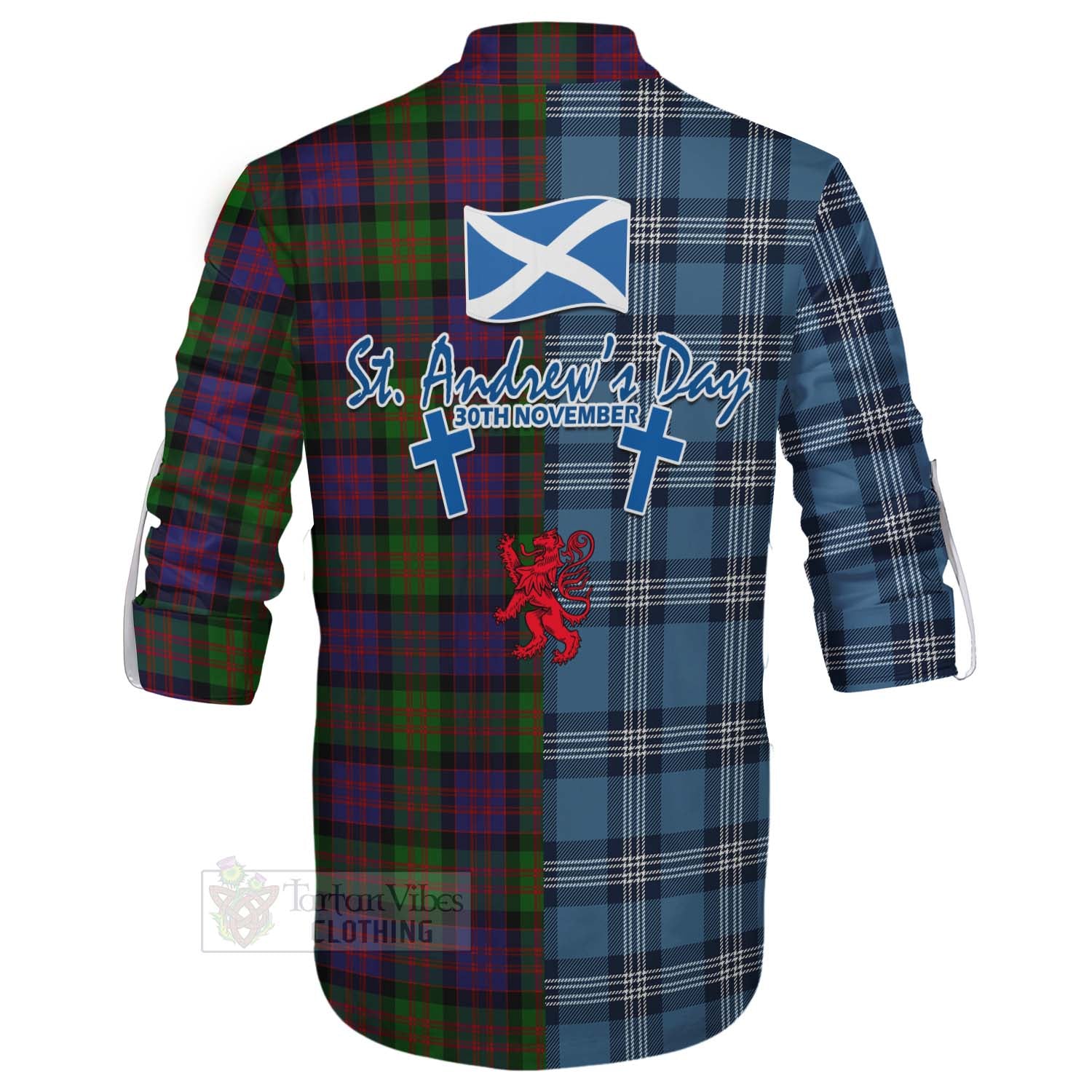 Tartan Vibes Clothing MacDonald (McDonald) Tartan Ghillie Kilt Shirt Happy St. Andrew's Day Half Tartan Style