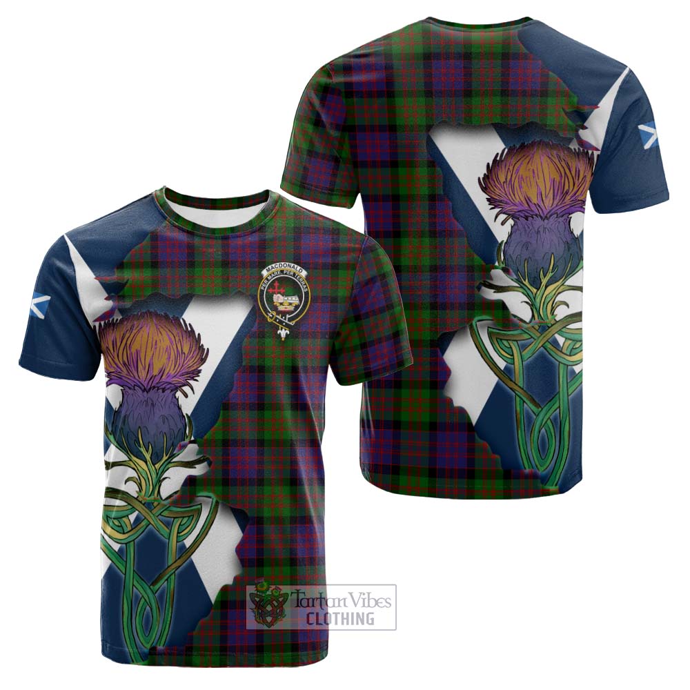 Tartan Vibes Clothing MacDonald (McDonald) Tartan Family Crest Cotton T-shirt Scottish Thistle Celtic Inspired