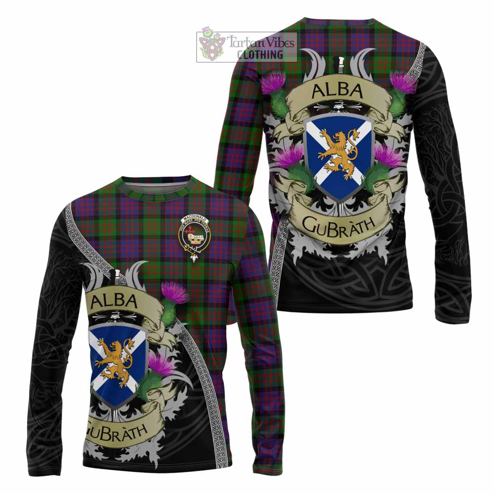 Tartan Vibes Clothing MacDonald (McDonald) Tartan Family Crest Long Sleeve T-Shirt Lion Rampant Royal Thistle Shield Celtic Inspired