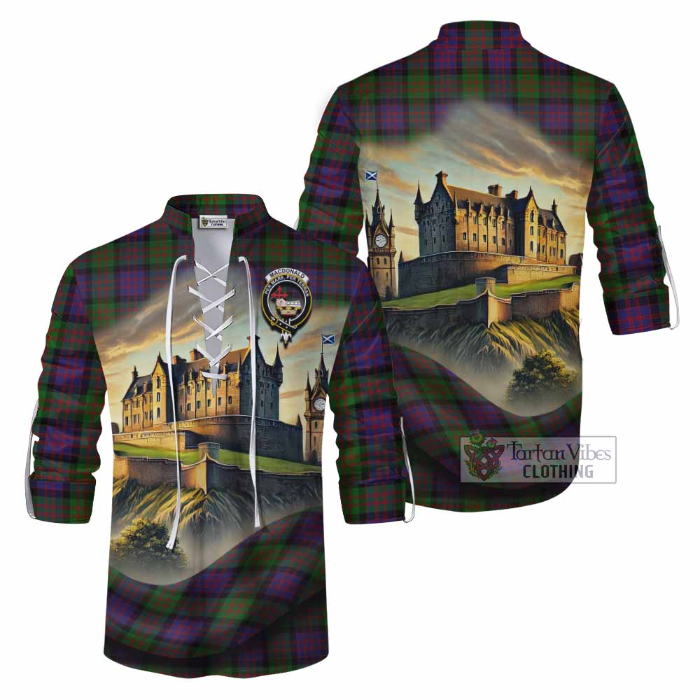 Tartan Vibes Clothing MacDonald (McDonald) Tartan Family Crest Ghillie Kilt Shirt with Scottish Ancient Castle Style