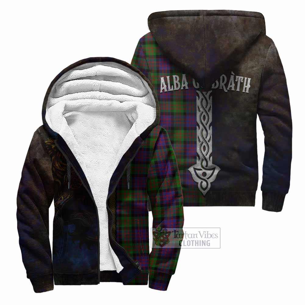 Tartan Vibes Clothing MacDonald (McDonald) Tartan Family Crest Sherpa Hoodie Alba Gu Brath Be Brave Lion Ancient Style