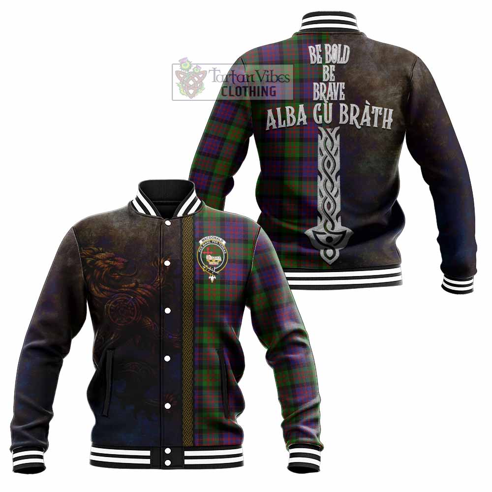 Tartan Vibes Clothing MacDonald (McDonald) Tartan Family Crest Baseball Jacket Alba Gu Brath Be Brave Lion Ancient Style