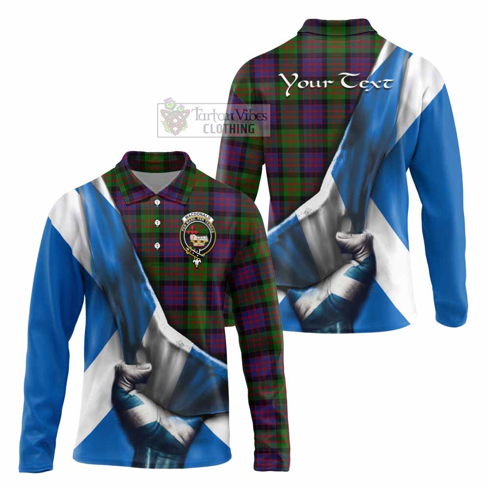 Tartan Vibes Clothing MacDonald (McDonald) Tartan Long Sleeve Polo Shirt with Family Crest Scotland Patriotic Style