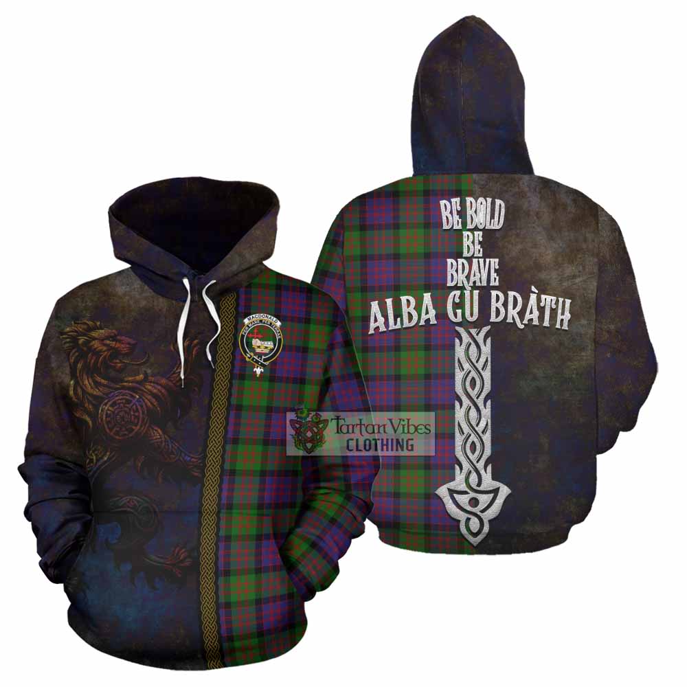 Tartan Vibes Clothing MacDonald (McDonald) Tartan Family Crest Hoodie Alba Gu Brath Be Brave Lion Ancient Style