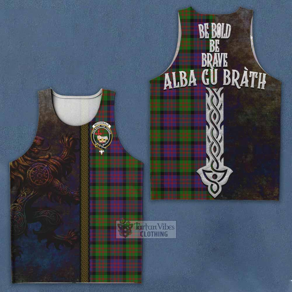 Tartan Vibes Clothing MacDonald (McDonald) Tartan Family Crest Men's Tank Top Alba Gu Brath Be Brave Lion Ancient Style