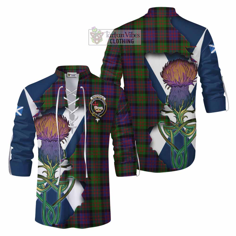Tartan Vibes Clothing MacDonald (McDonald) Tartan Family Crest Ghillie Kilt Shirt Scottish Thistle Celtic Inspired