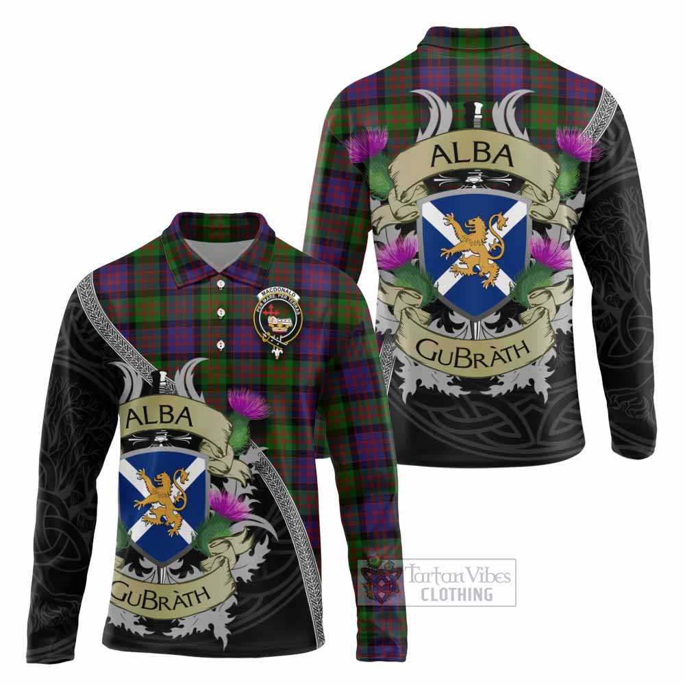 Tartan Vibes Clothing MacDonald (McDonald) Tartan Family Crest Long Sleeve Polo Shirt Lion Rampant Royal Thistle Shield Celtic Inspired