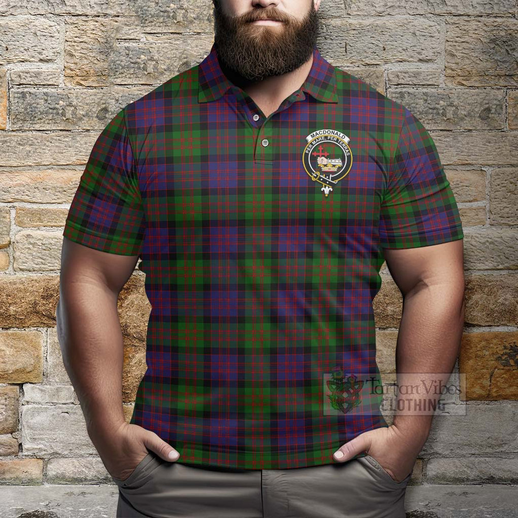 Tartan Vibes Clothing MacDonald (McDonald) Tartan Polo Shirt with Family Crest and Bearded Skull Holding Bottles of Whiskey
