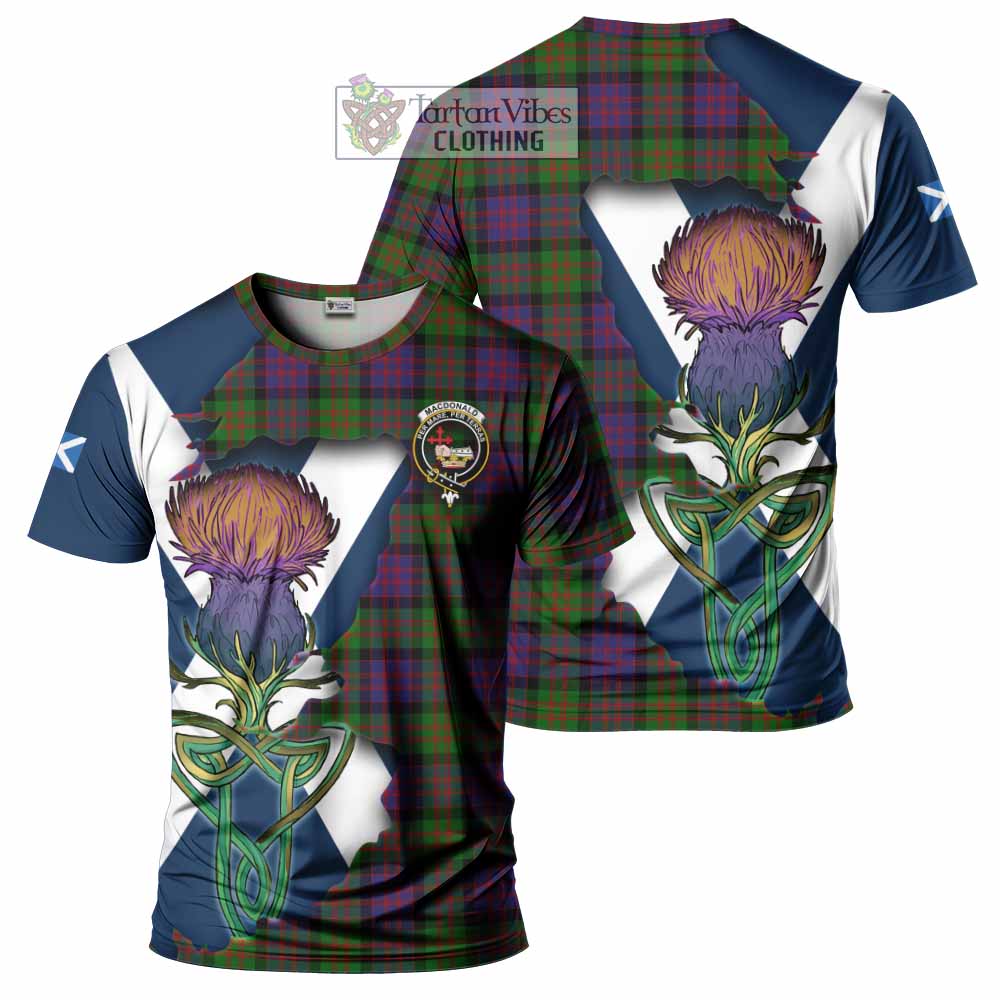 Tartan Vibes Clothing MacDonald (McDonald) Tartan Family Crest T-Shirt Scottish Thistle Celtic Inspired