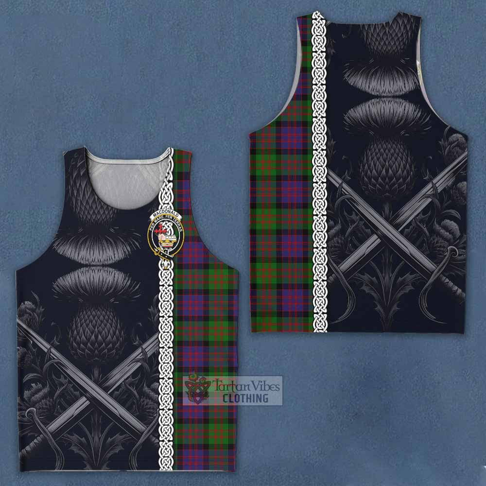 Tartan Vibes Clothing MacDonald (McDonald) Tartan Men's Tank Top with Family Crest Cross Sword Thistle Celtic Vibes