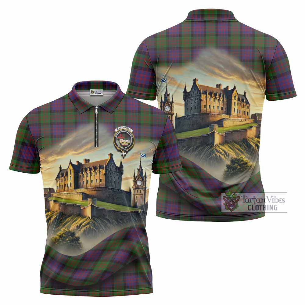 Tartan Vibes Clothing MacDonald (McDonald) Tartan Family Crest Zipper Polo Shirt with Scottish Ancient Castle Stype