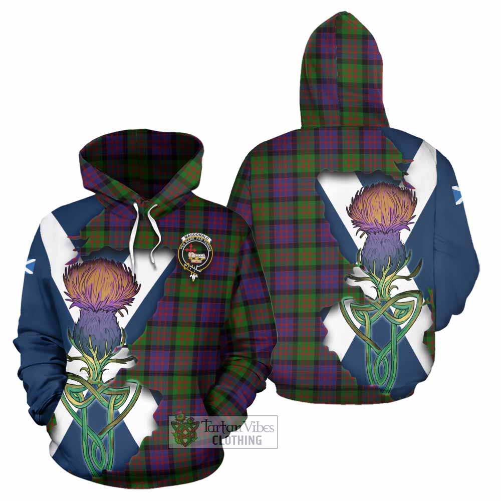 Tartan Vibes Clothing MacDonald (McDonald) Tartan Family Crest Hoodie Scottish Thistle Celtic Inspired