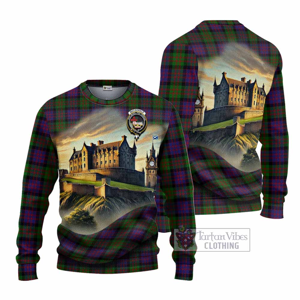 Tartan Vibes Clothing MacDonald (McDonald) Tartan Family Crest Knitted Sweater with Scottish Ancient Castle Style