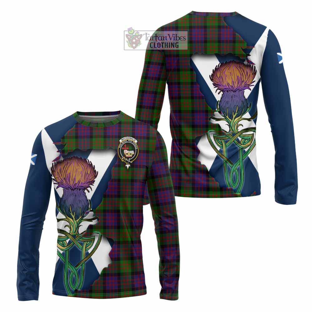 Tartan Vibes Clothing MacDonald (McDonald) Tartan Family Crest Long Sleeve T-Shirt Scottish Thistle Celtic Inspired