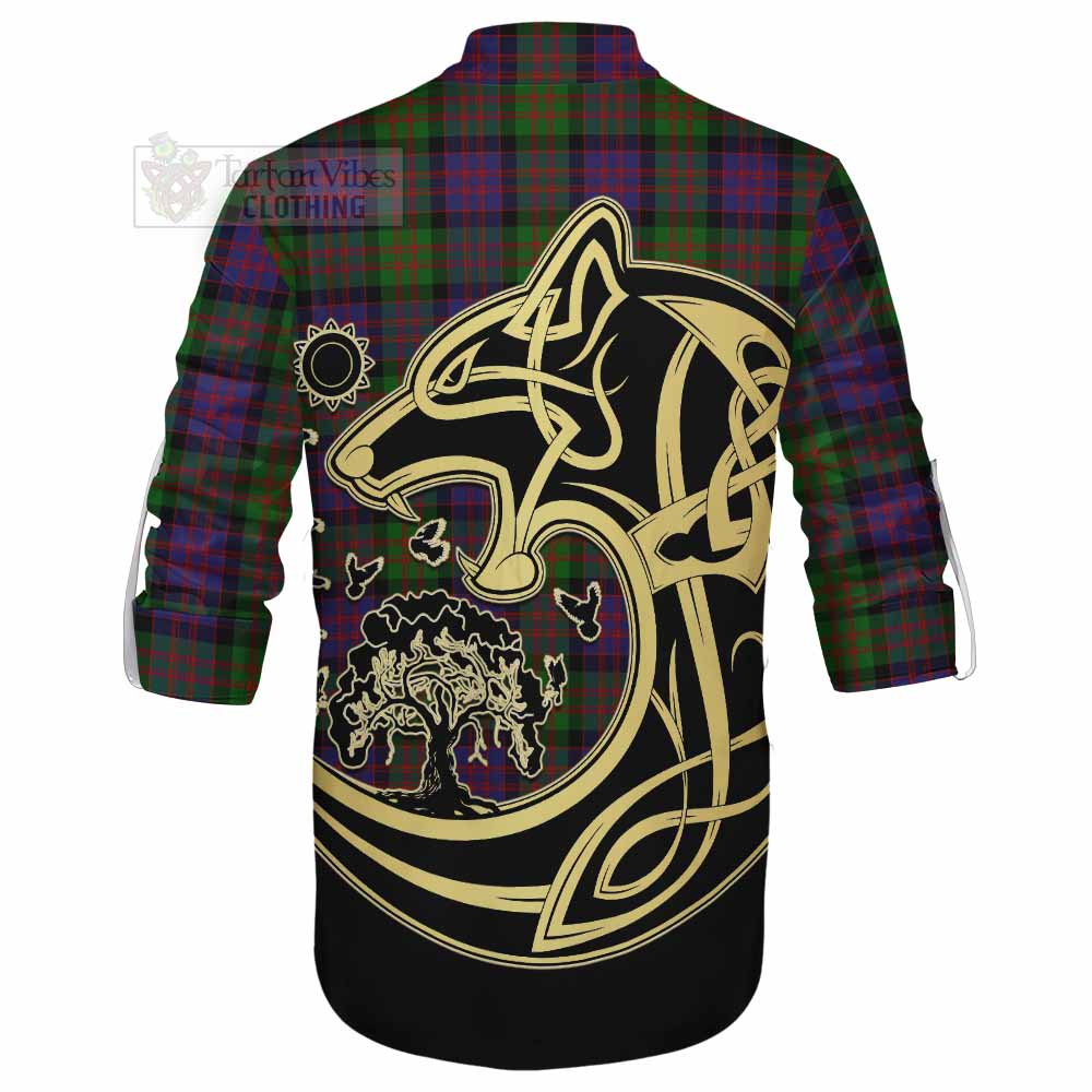 Tartan Vibes Clothing MacDonald (McDonald) Tartan Ghillie Kilt Shirt with Family Crest Celtic Wolf Style