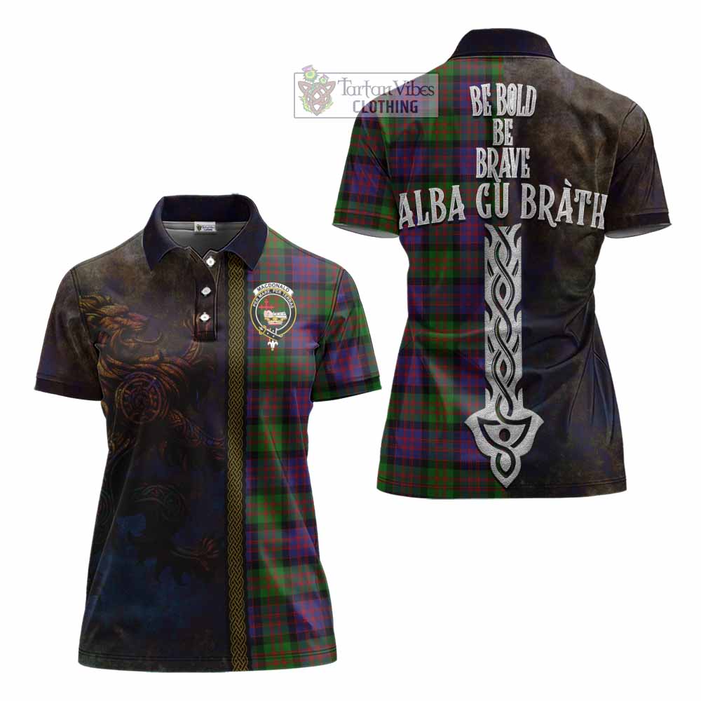 Tartan Vibes Clothing MacDonald (McDonald) Tartan Family Crest Women's Polo Shirt Alba Gu Brath Be Brave Lion Ancient Style