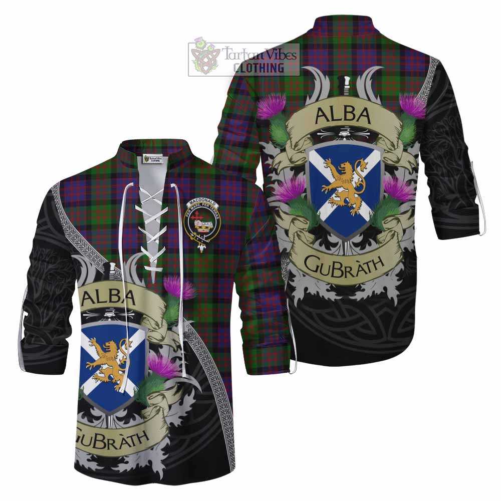 Tartan Vibes Clothing MacDonald (McDonald) Tartan Family Crest Ghillie Kilt Shirt Lion Rampant Royal Thistle Shield Celtic Inspired