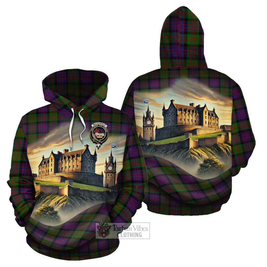 Tartan Vibes Clothing MacDonald (McDonald) Tartan Family Crest Cotton Hoodie with Scottish Ancient Castle Style