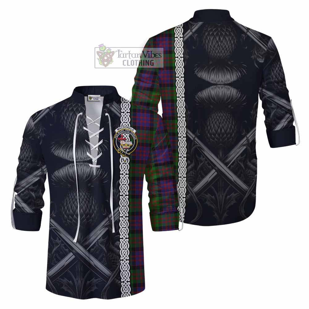 Tartan Vibes Clothing MacDonald (McDonald) Tartan Ghillie Kilt Shirt with Family Crest Cross Sword Thistle Celtic Vibes