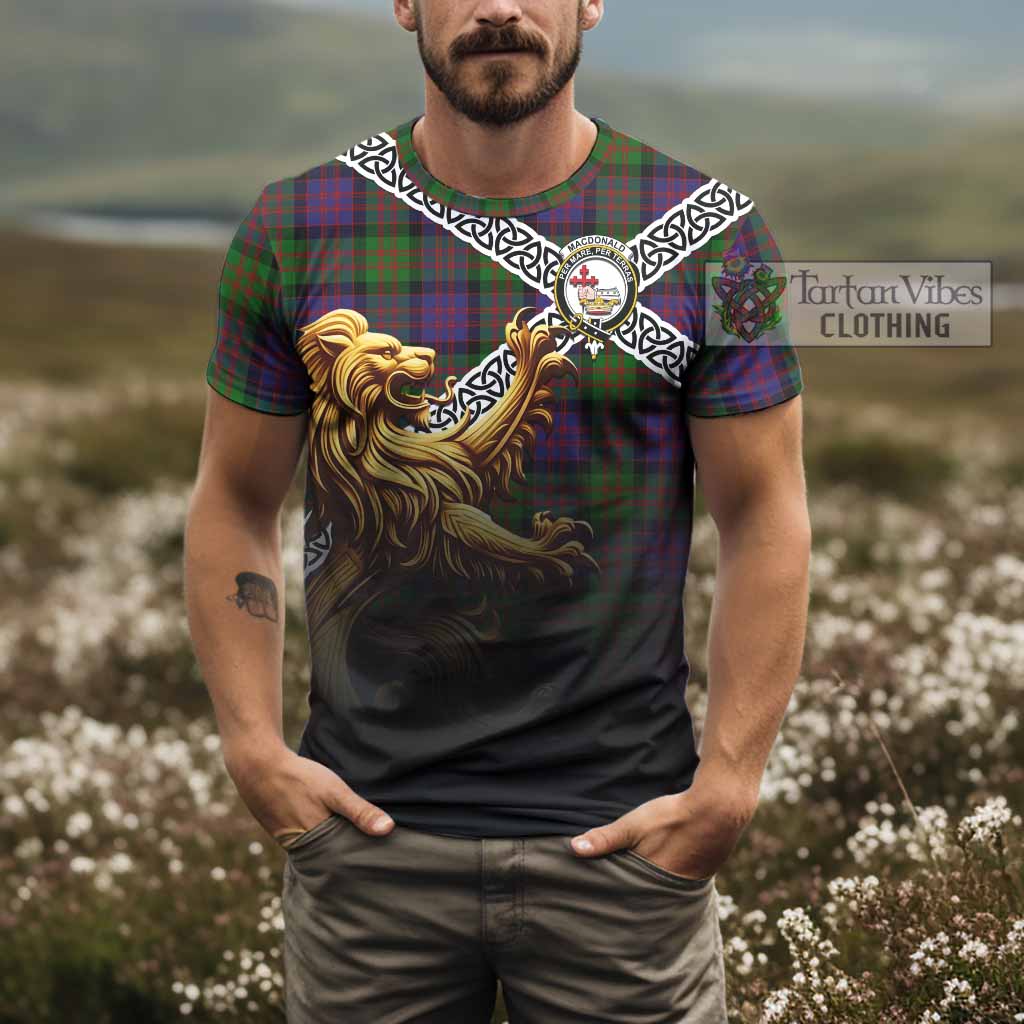 Tartan Vibes Clothing MacDonald (McDonald) Crest Tartan T-Shirt with Golden Lion Emblem Celtic Style
