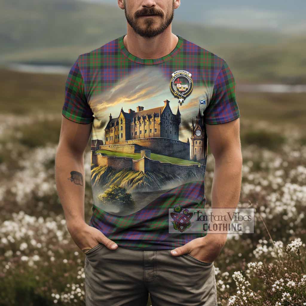 Tartan Vibes Clothing MacDonald (McDonald) Tartan Family Crest T-Shirt with Scottish Ancient Castle Stype