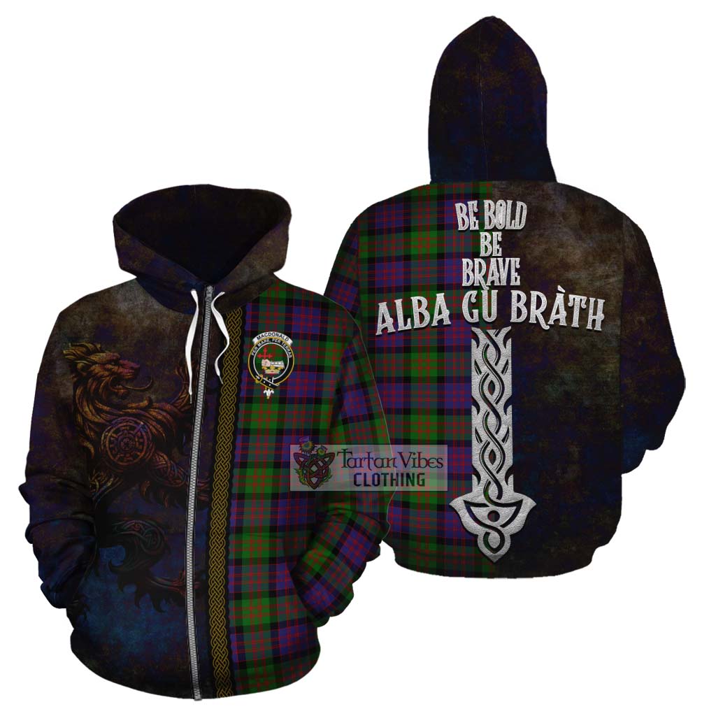 Tartan Vibes Clothing MacDonald (McDonald) Tartan Family Crest Cotton Hoodie Alba Gu Brath Be Brave Lion Ancient Style
