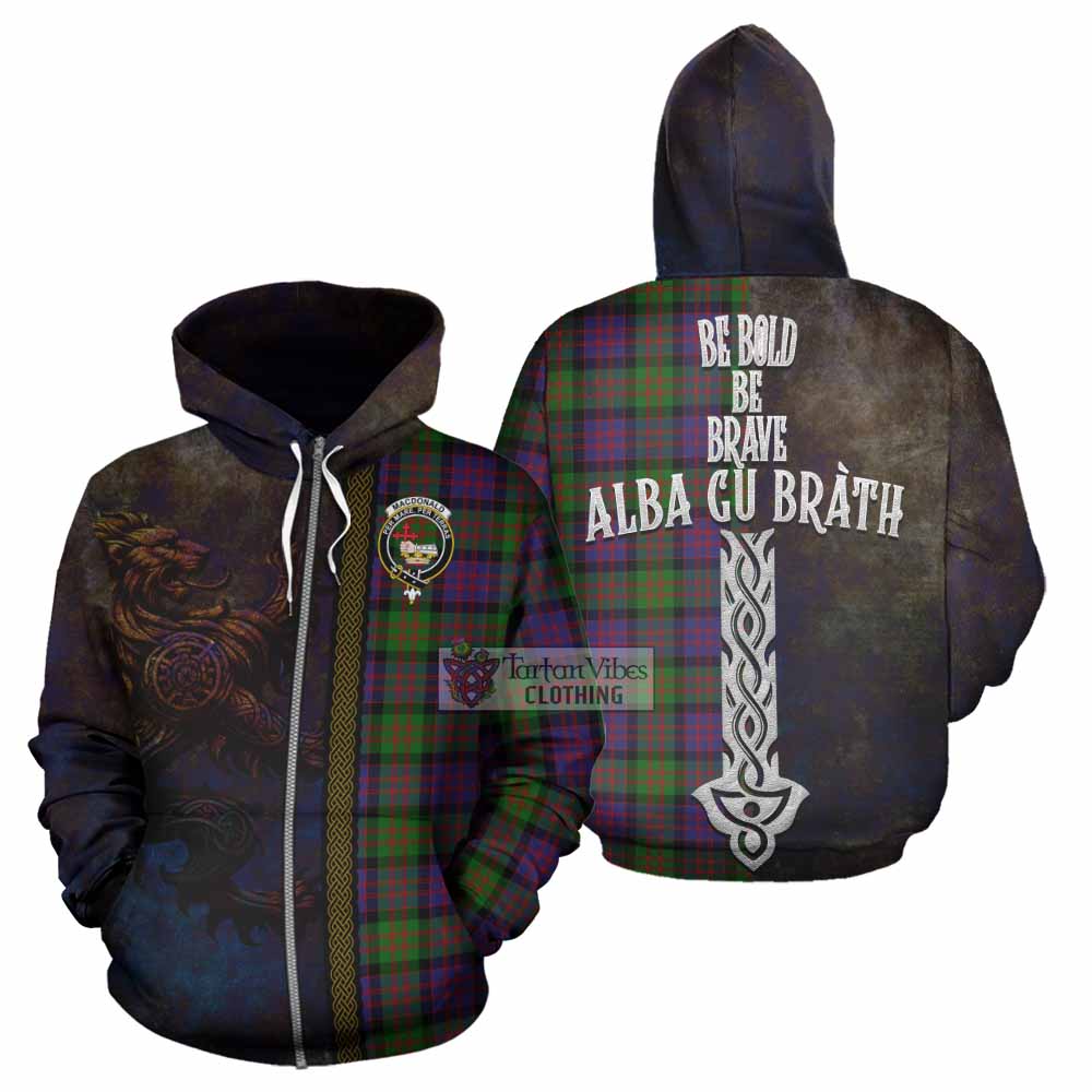 Tartan Vibes Clothing MacDonald (McDonald) Tartan Family Crest Hoodie Alba Gu Brath Be Brave Lion Ancient Style