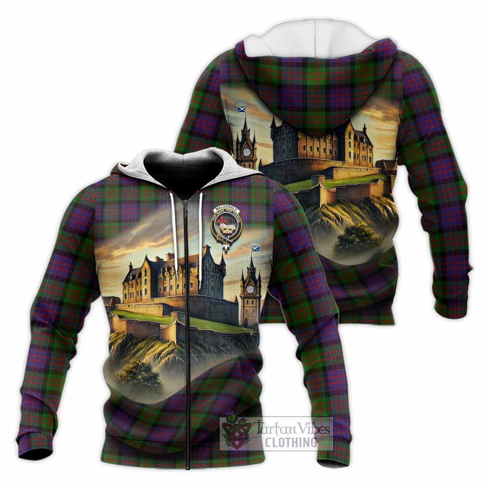 Tartan Vibes Clothing MacDonald (McDonald) Tartan Family Crest Knitted Hoodie with Scottish Ancient Castle Style